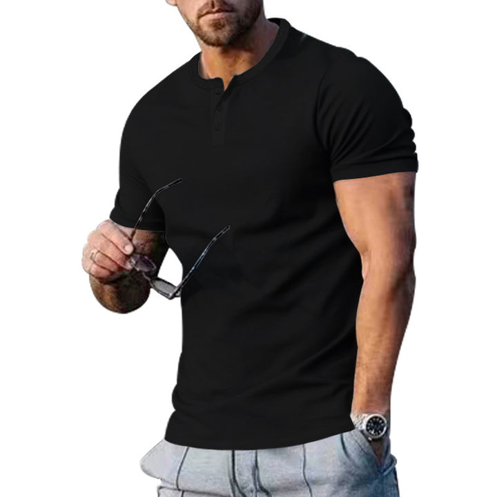 Herre afslappet T-shirt med moderigtige krave og trykknapdetalje Stilla