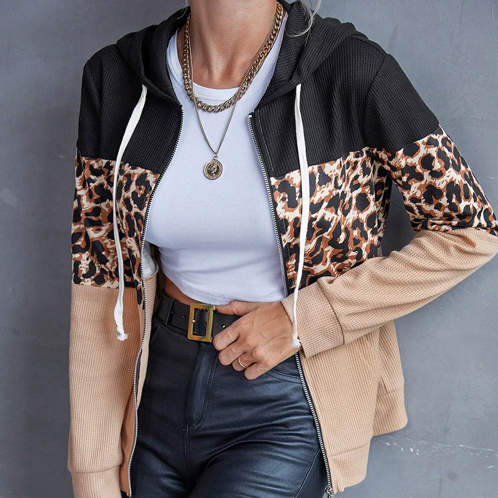 Stilla | Hoodie Løs pasform Patchwork design Lynlås Lagdelt tøj