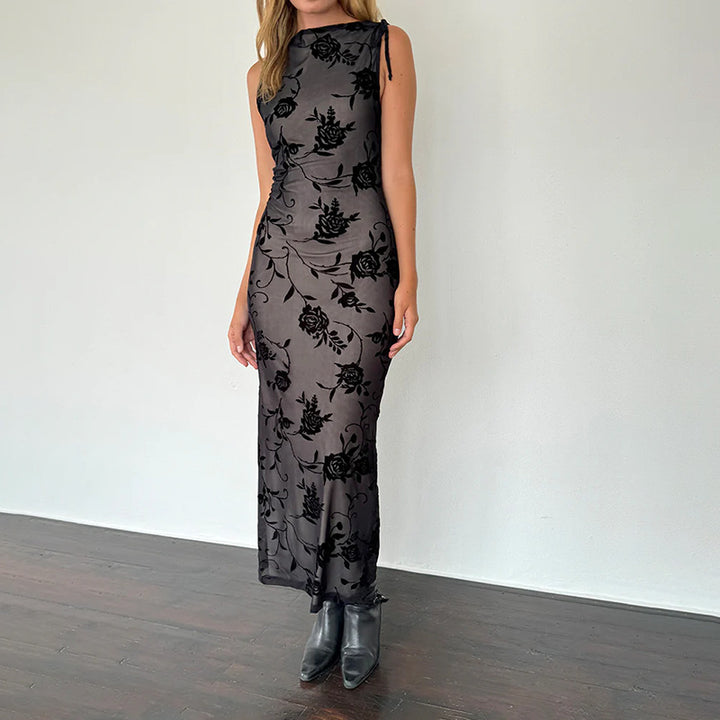 Damer Elegant Blomster Spids Midi Kjole Stilla