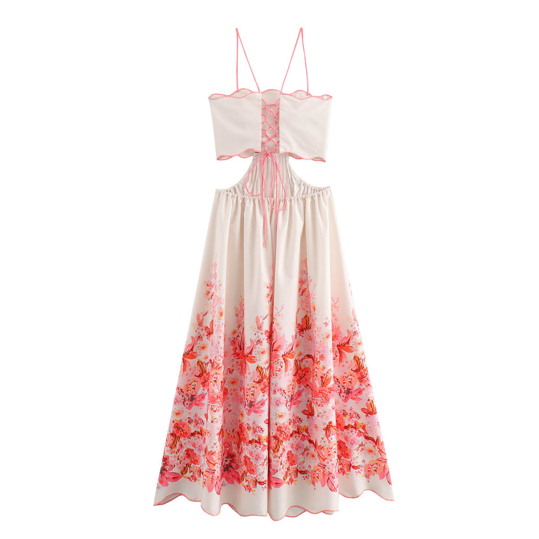 Femme Floral Print Maxi Kjole med Cut-Out Detalje Stilla