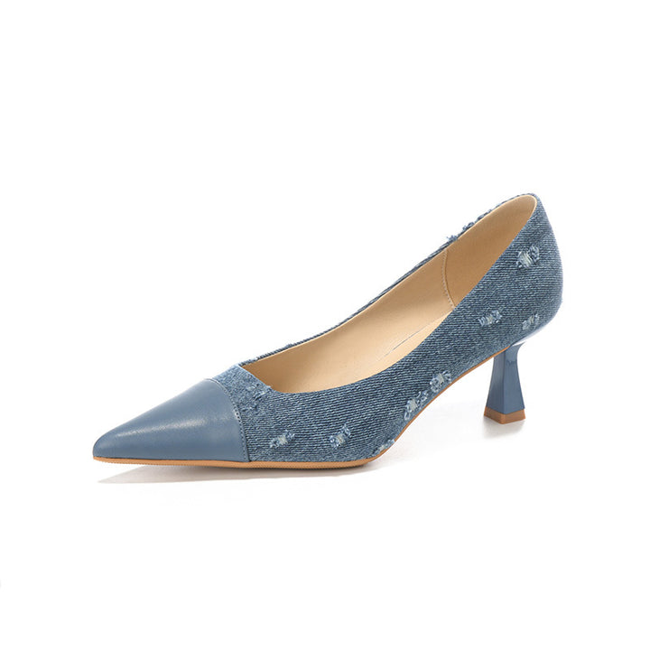 Femme Stilfulde Denim Spids-Tå Hæle Stilla
