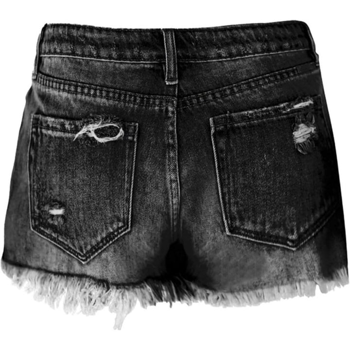 Dame Denim Shorts med destroyed udseende og høj talje Skovae