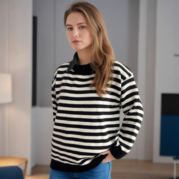 Kvinders oversized sweater med moderigtigt stribemønster og afslappet pasform Stilla