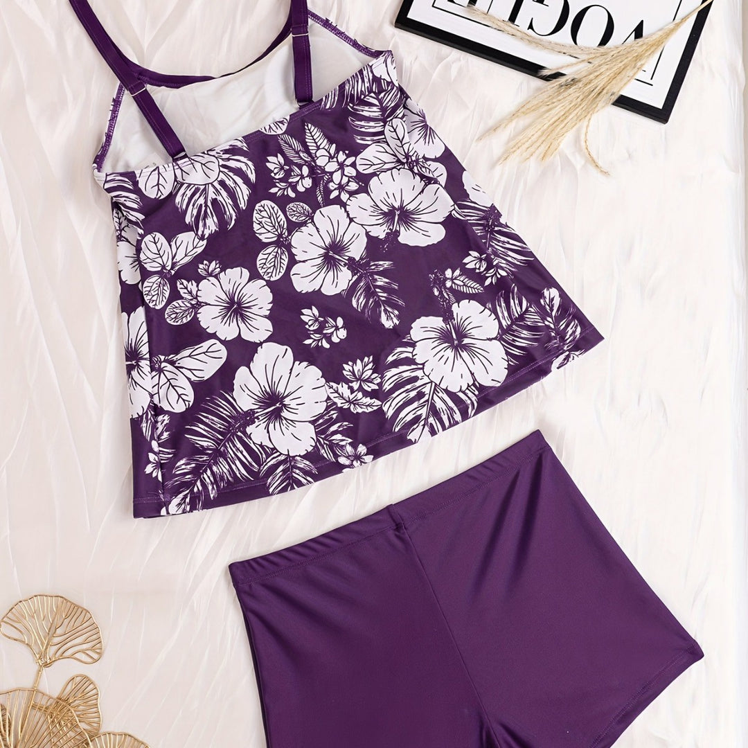 Dame Tankini med blomstret design og komfortable shorts Skovae