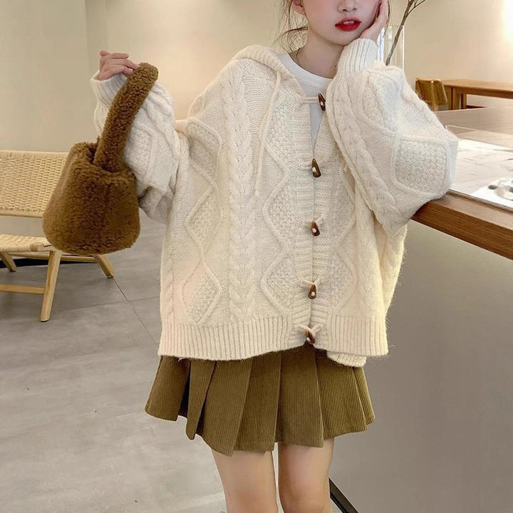 Kvinders oversized cardigan med hætte og kabelstrik mønster Stilla