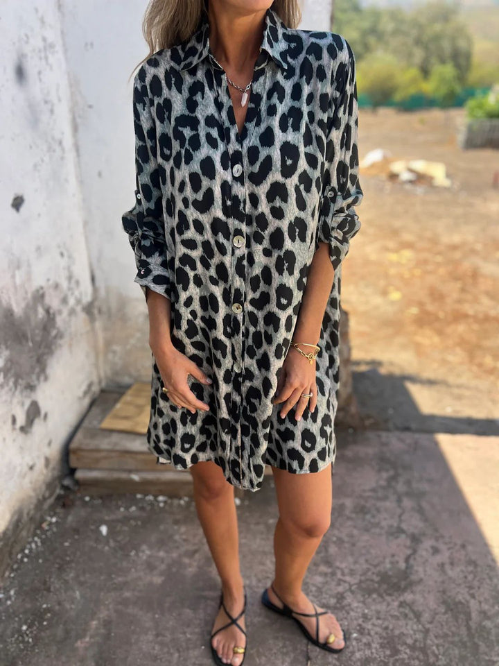 Dame skjortekjole i trendy leopardprint Stilla
