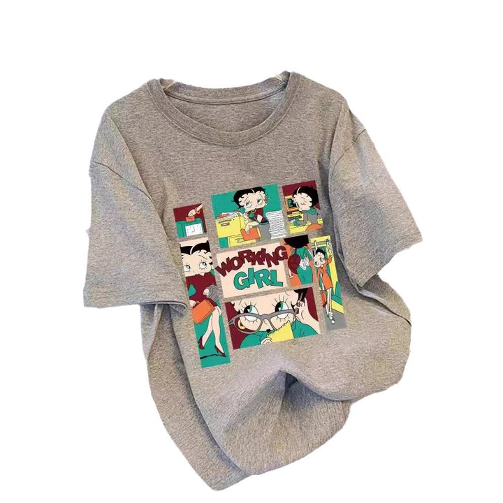 Dame T-shirt med kreativt comic-design Stilla