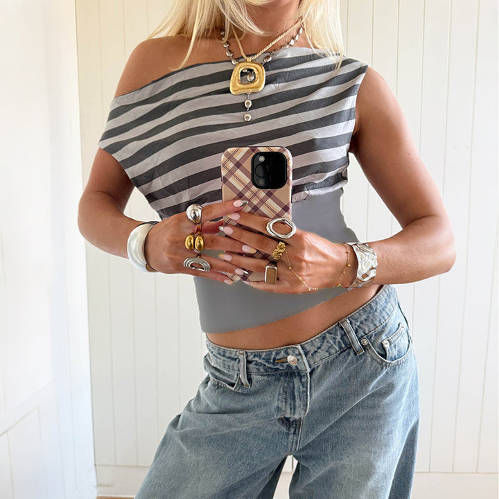 Dame Asymmetrisk Top med stribet design Skovae