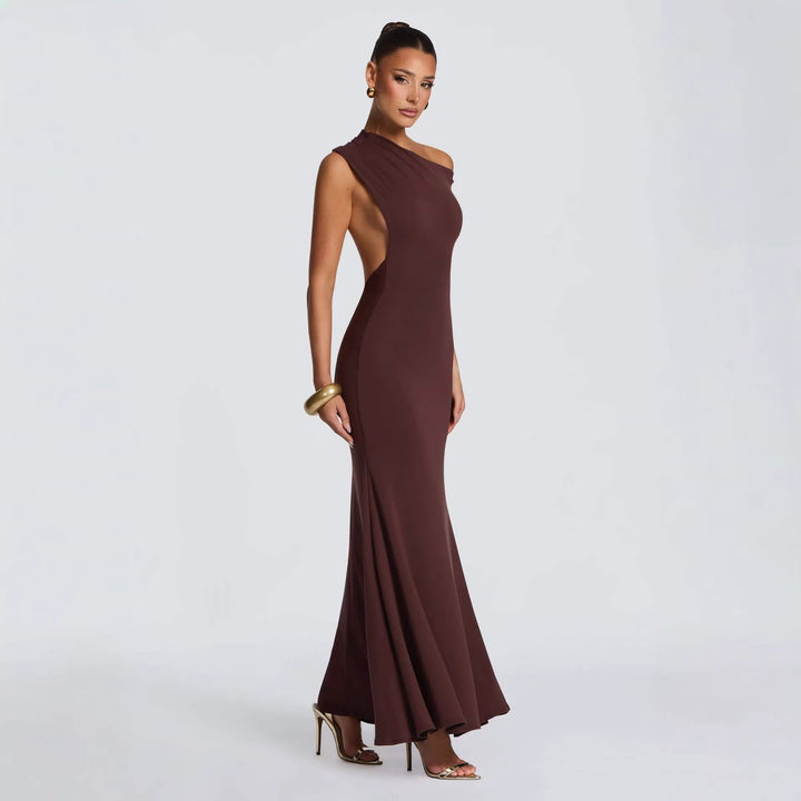Dame elegante asymmetrisk maxi kjole med design uden stropper