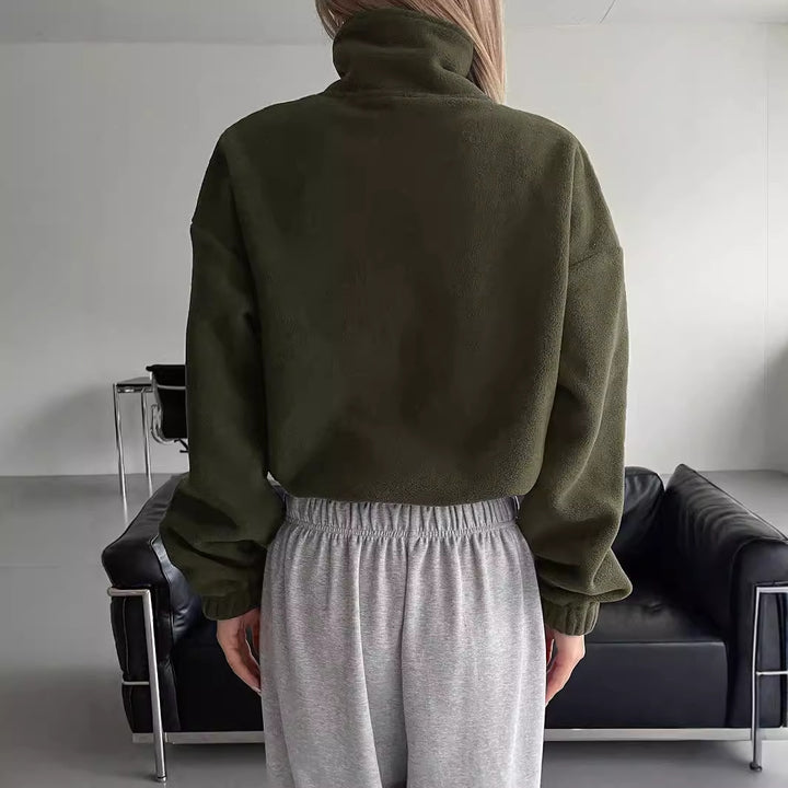 Dame trendy fleecejakke med høj krave og snoretræk Stilla