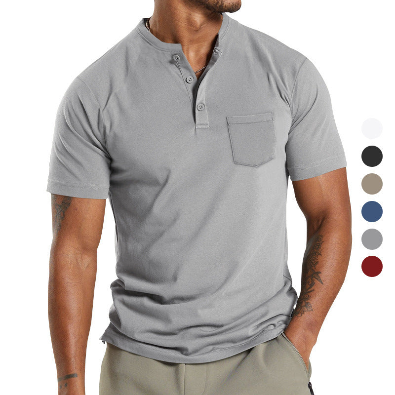 Herrer Korte ærmer Henley-shirt med praktisk brystlomme og moderne knapdesign Stilla
