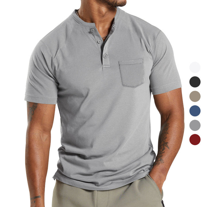 Herrer Korte ærmer Henley-shirt med praktisk brystlomme og moderne knapdesign Stilla