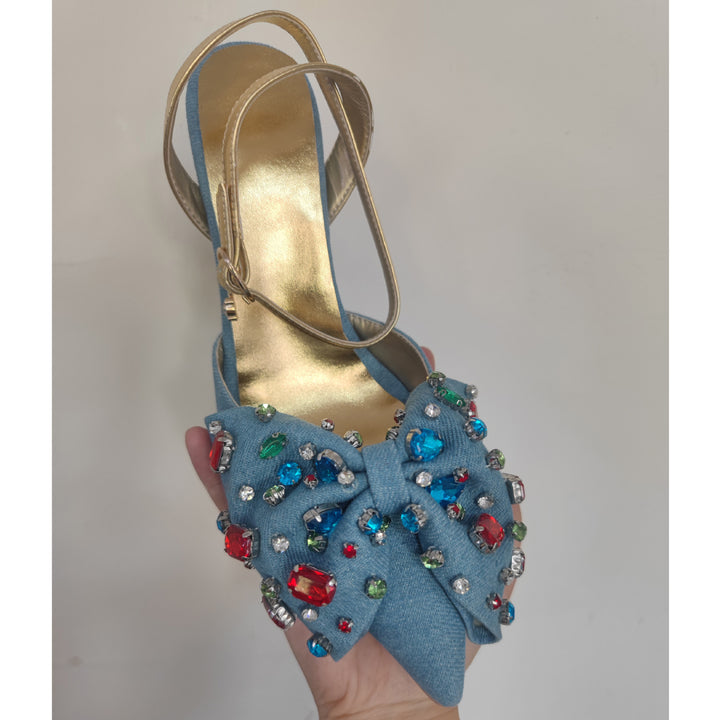 Femme Pyntede Højhælede Slingback Sandaler med dekorativt Bue-Detajl Stilla