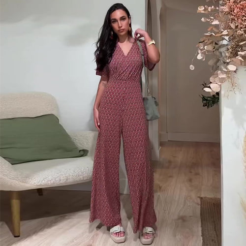 Kvinde jumpsuit med elastisk talje og dyb V-hals Skovae