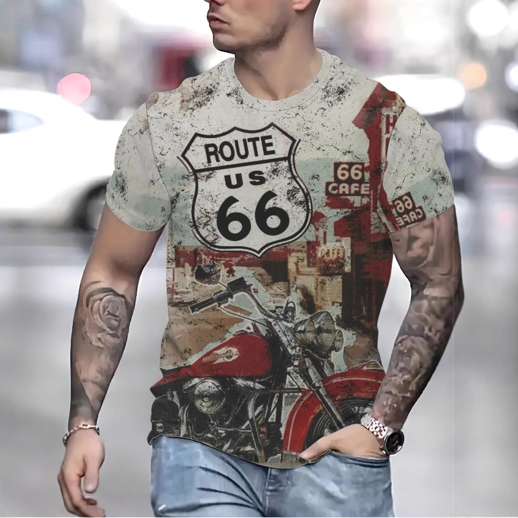 Herrer T-shirt med retro Route 66 grafik og høj kvalitet bomuldsmateriale Stilla
