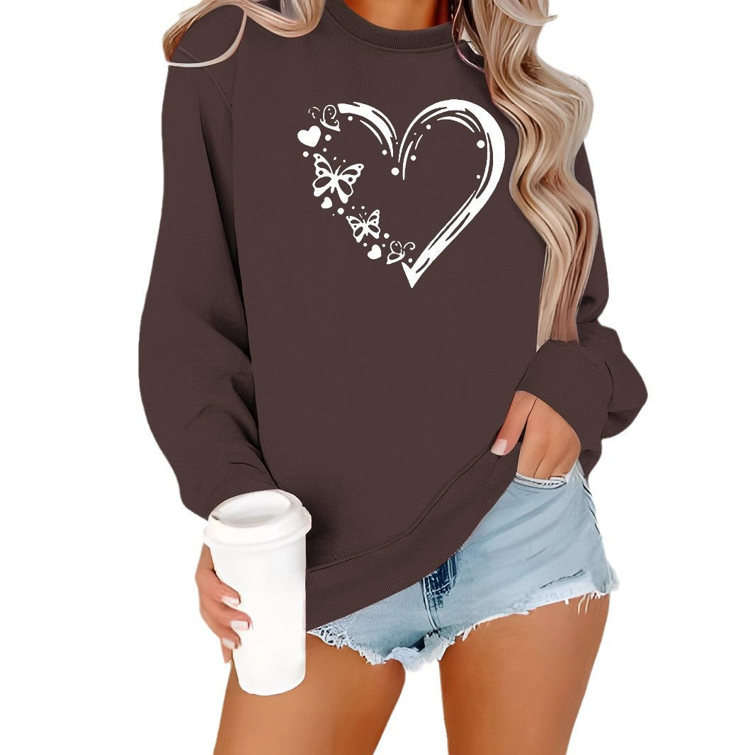Dame sweatshirt med kreativt hjerte- og sommerfugledesign Stilla