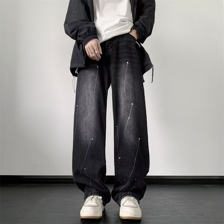 Unisex brede jeans med kreative detaljeprints Stilla