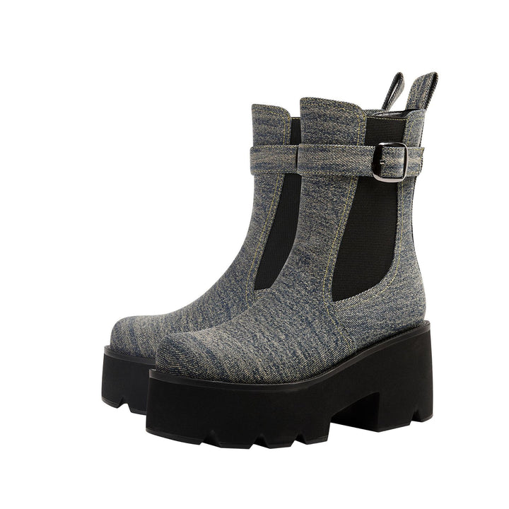 Femme Chunky Platform Støvler med dekorativt spænde-detalje Stilla