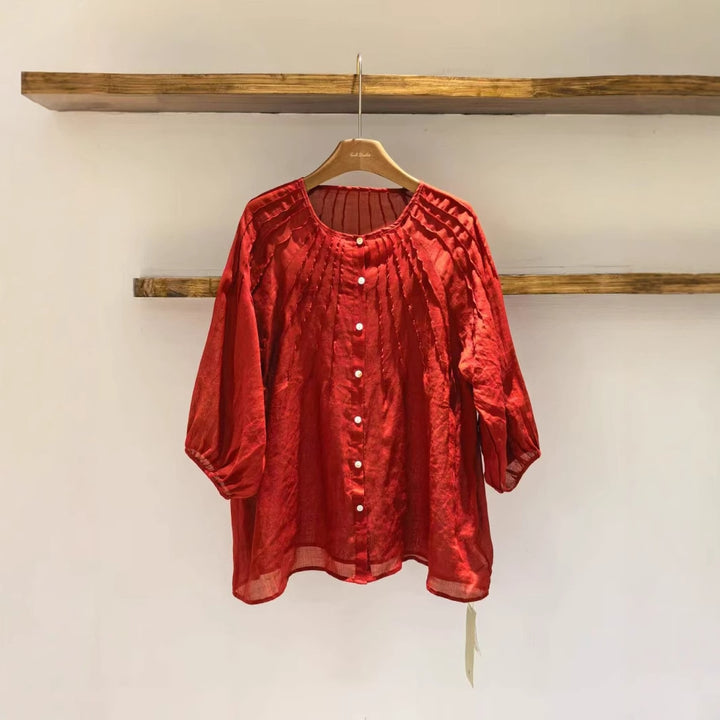 Femme Plissé-udskæring Bluse med Ballonærmer Stilla