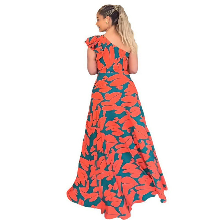 Dame elegant maxikjole med en skulderdesign og blomstermønster Stilla