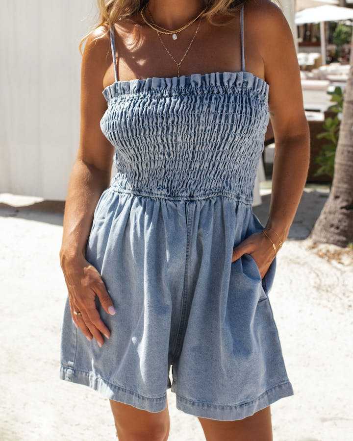 Femme Smocked Denim Overall Stilla