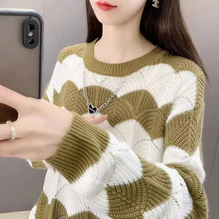 Kvinders Chunky Strik Sweater med Bølge Mønster Stilla