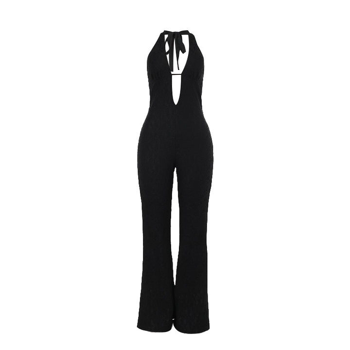 Dame Elegant Jumpsuit med dyb V-udskæring og figurtilpasset silhuet Skovae