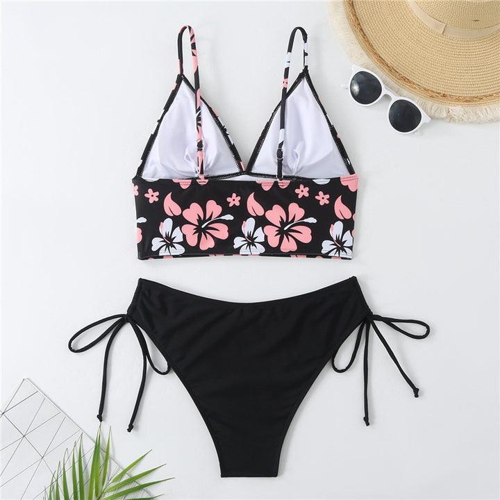 Dame Crop-Top Bikini med justerbare stropper og blomsterprint Skovae