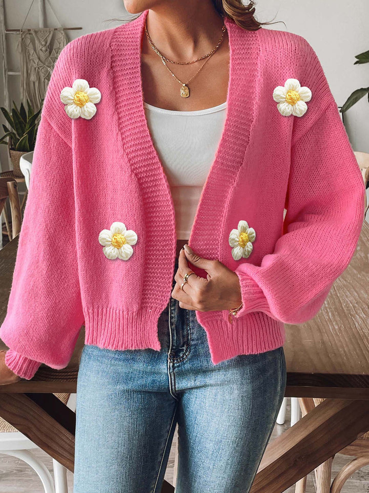 Damer afslappet strik cardigan med blomsterdetaljer og bred pasform Stilla