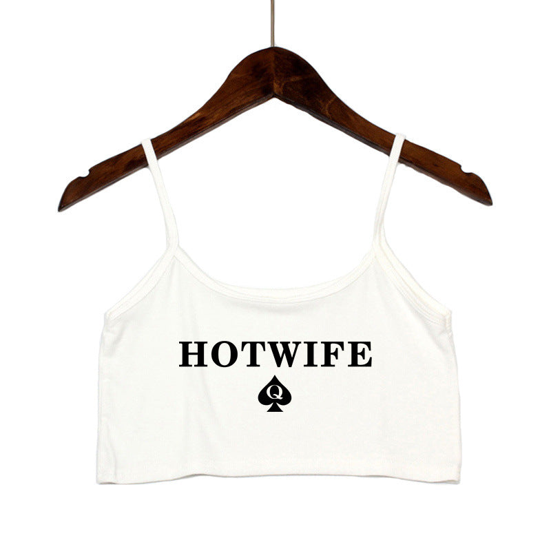 Dame Crop-top med moderne skrifttyper og justerbare stropper Skovae