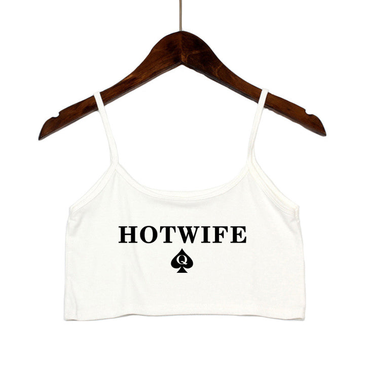 Dame Crop-top med moderne skrifttyper og justerbare stropper Skovae