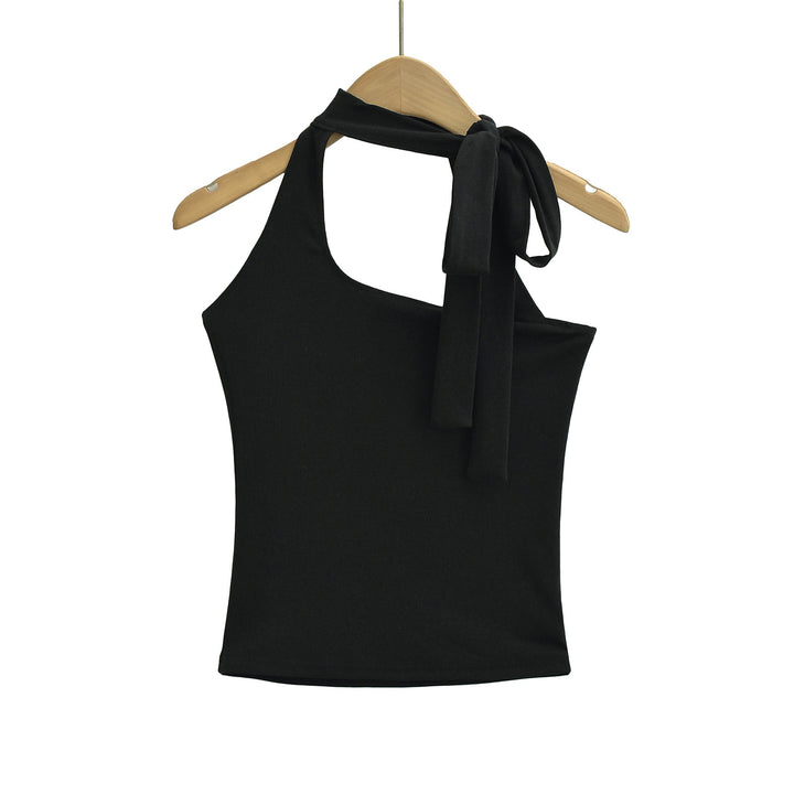 Dame asymmetrisk halterneck top med elegant sløjfe og charmerende snit Stilla