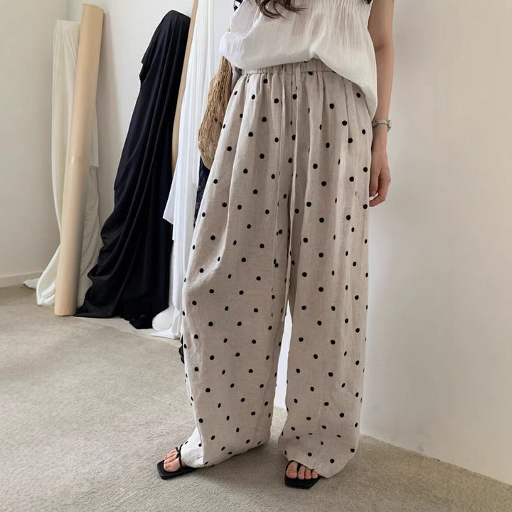 Femme Høj Talje Polka Dot Palazzo Bukser Stilla