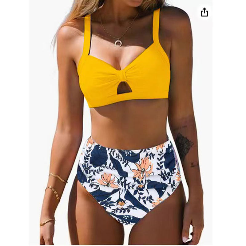Dame Bikini-sæt med snitaccent og blomsterprint High-Waist-trusser Stilla