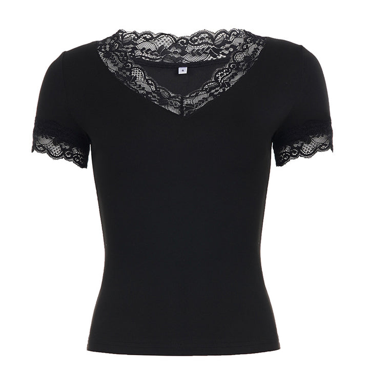 Dame T-shirt med elegant spidsbesætning Skovae