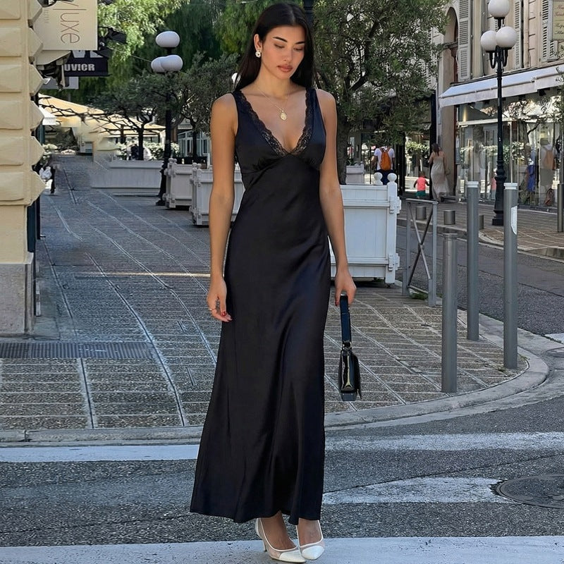 Dame Elegant natkjole med spidsdetaljer Skovae