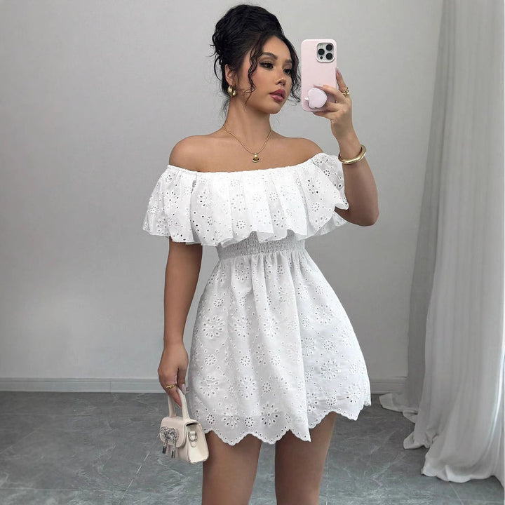 Dame Off-Shoulder Floral Broderet Mini-Kjole Stilla
