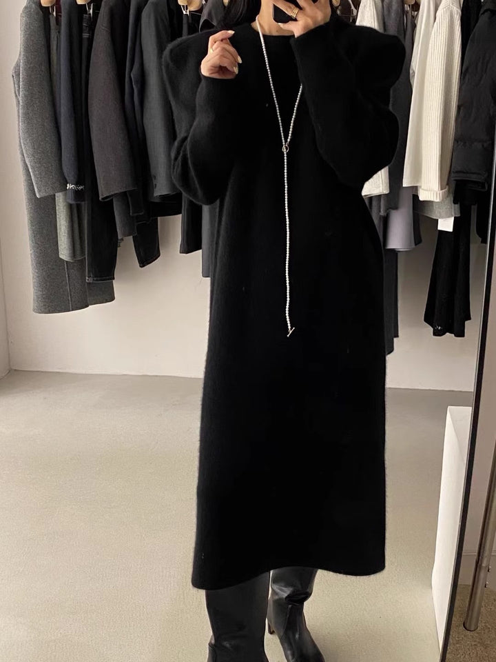 Femme Elegante Lange Oversized Strikkjole med Puffærmer Stilla