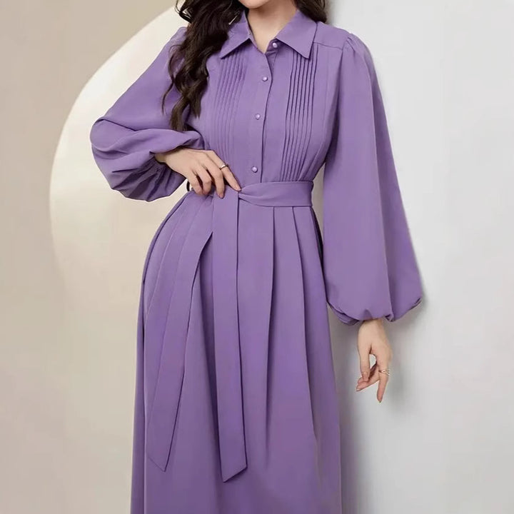 Dame skjortekjole med elegante puffærmer Stilla