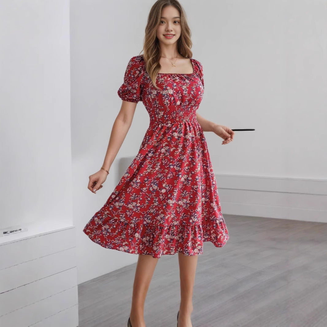 Dame Off-Shoulder Kjole med blomster mønstre og flæser Stilla