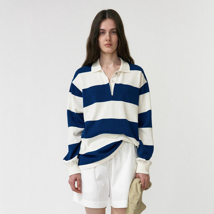 Dame Casual Polo Shirt med Stribet Design og Lange Ærmer Stilla