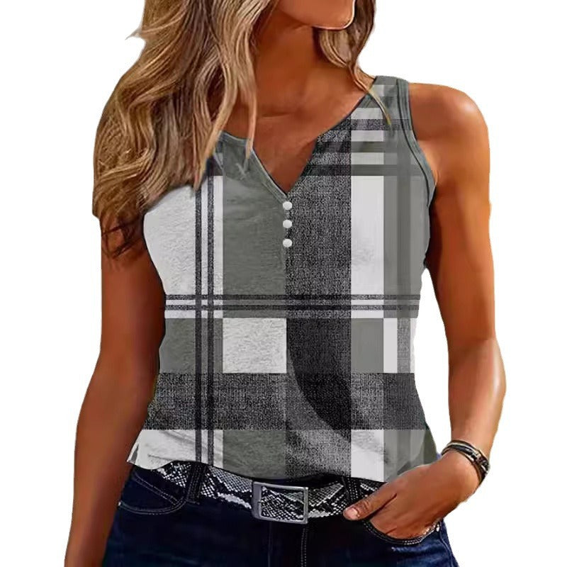 Dame Stiligternet Ruteret Button-Up Tanktop Stilla