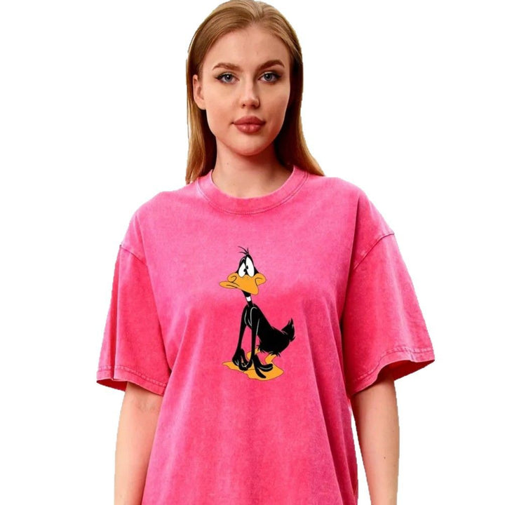Dame T-shirt med afslappet Cartoon-Daffy Duck motiv og oversized snit Stilla