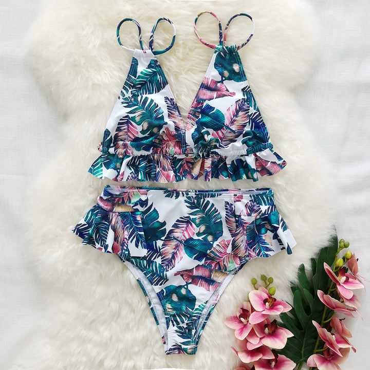 Dame bikini sæt med voluminøst flæse design og florale accenter Stilla