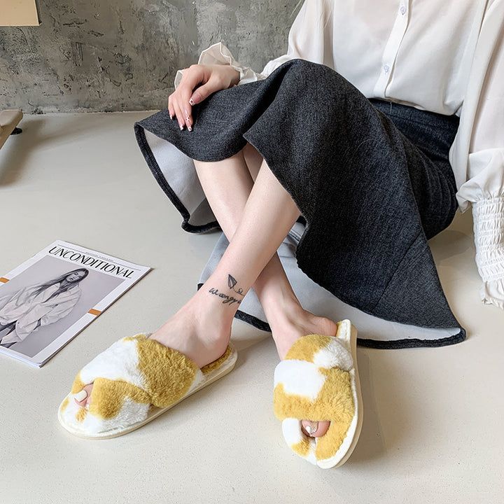 Dame Fuzzy Pantoletten med kreativt farvedesign og behagelig sål Stilla