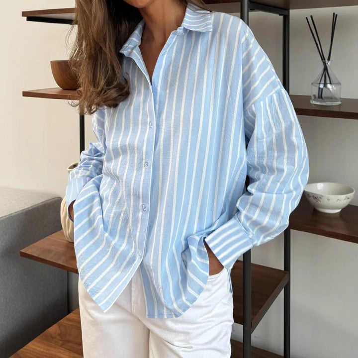 Dame Luksuriøs Skjorte i Stribet Look med Behagelig Oversized Snit Stilla