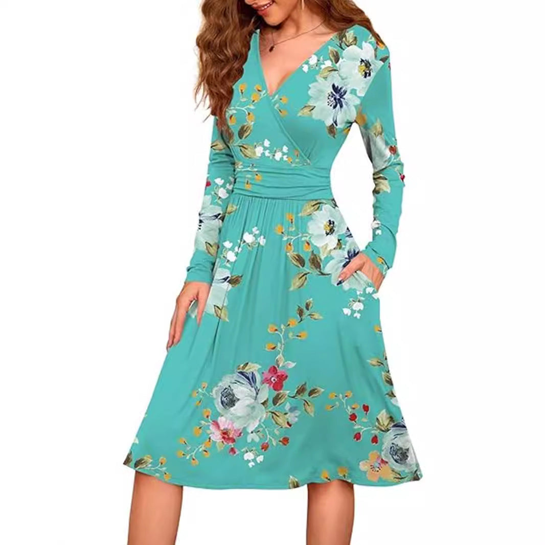 Dame elegant omslagkjole med blomsterprint Stilla