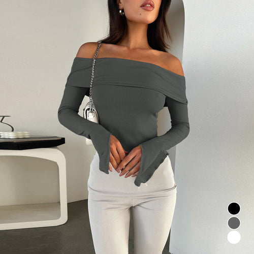Dame Off-Shoulder skjorte med elegante trompetærmer Skovae