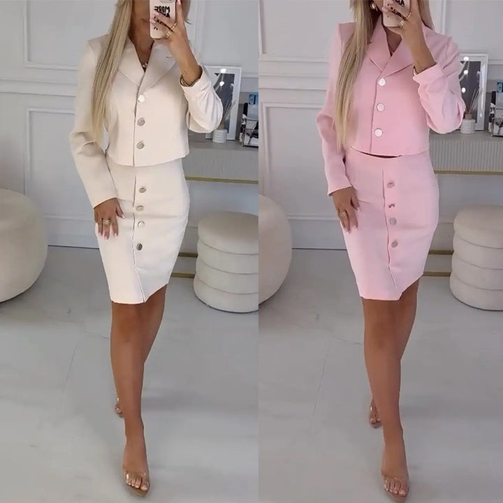 Dame Elegant Blazer-Kjole med moderigtig knaplukning og figursyet silhuet Stilla