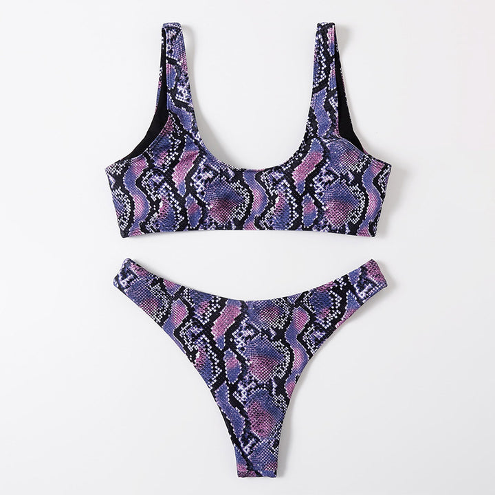 Dame Triangel-Bikini-sæt med trendy slangeprint Skovae